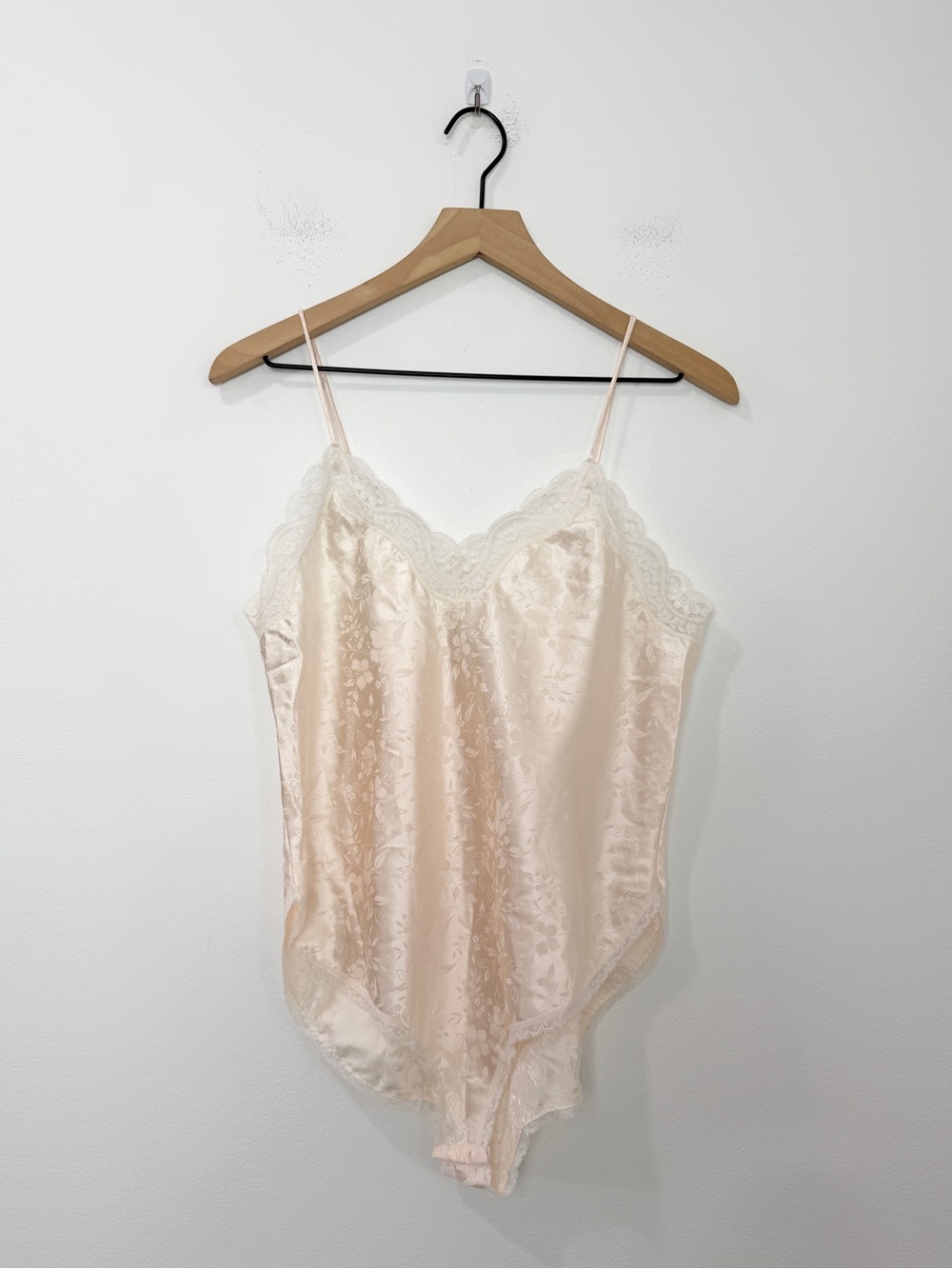 Christian Dior Vintage Union Made Teddy Romper Satin Lace Champagne Size Medium
